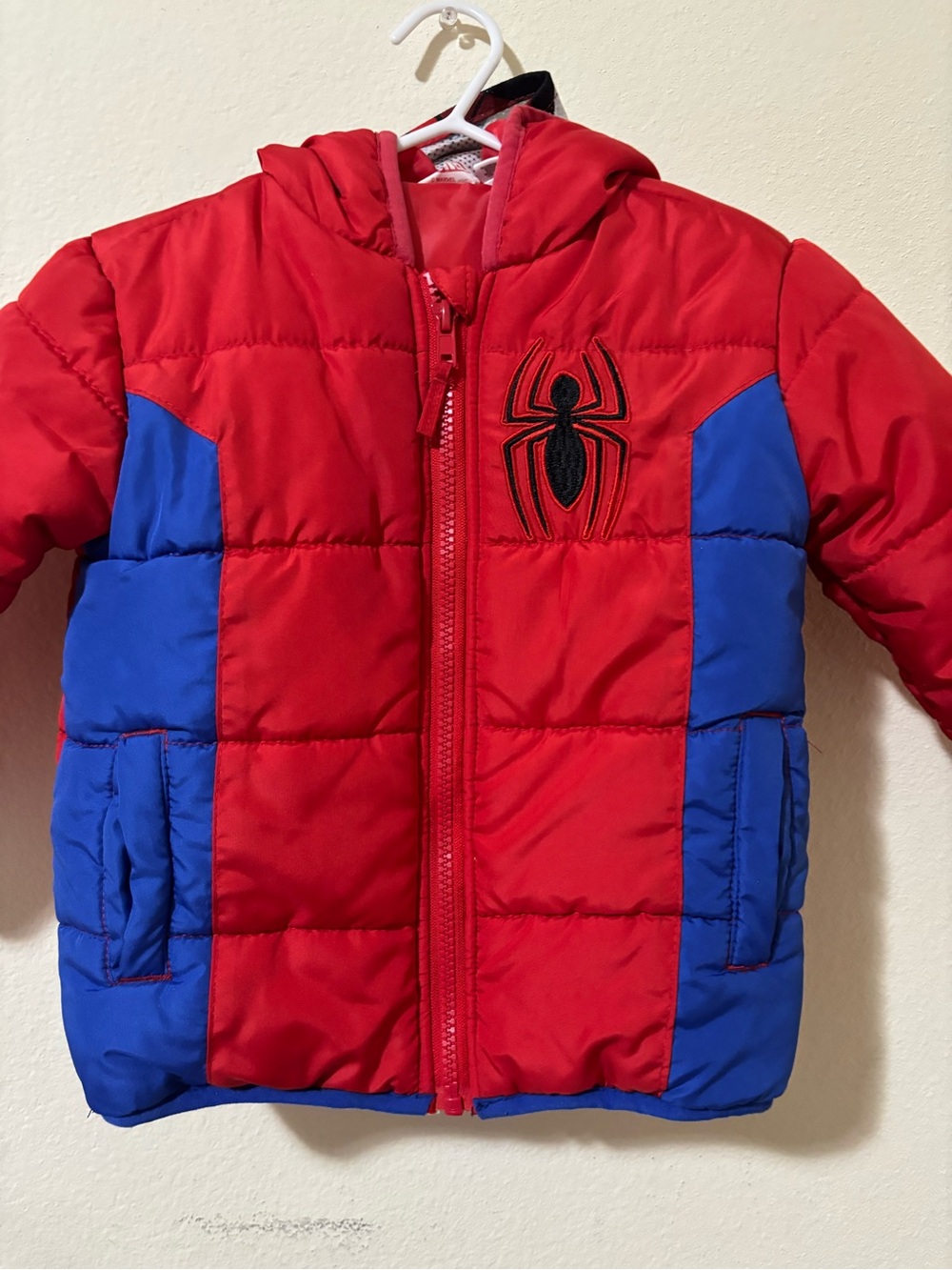 Marvel Red and Blue Spider Emblem Kids Puffer Jacket